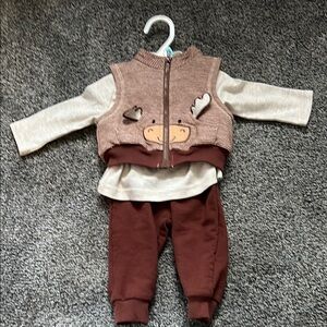 Brown and Cream Baby Outfit with Moose Design